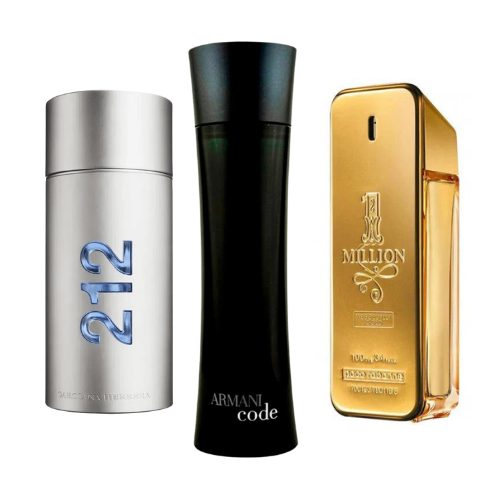 Kit Natal - 3 Perfumes 212 Men NYC, Paco Rabanne One Milion e Armani Code Homme 100ml