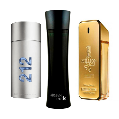 Kit Natal - 3 Perfumes 212 Men NYC, Paco Rabanne One Milion e Armani Code Homme 100ml