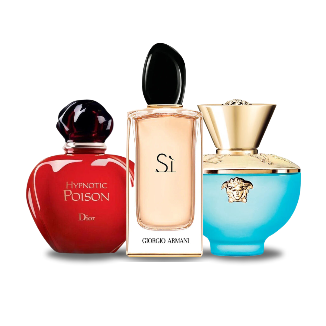 Kit Natal - 3 Perfumes Dior HYPNOTIC POISON, Giorgio Armani SÌ e Versace DYLAN TURQUOISE 100ml