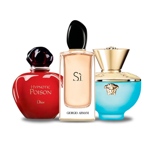 Kit Natal - 3 Perfumes Dior HYPNOTIC POISON, Giorgio Armani SÌ e Versace DYLAN TURQUOISE 100ml