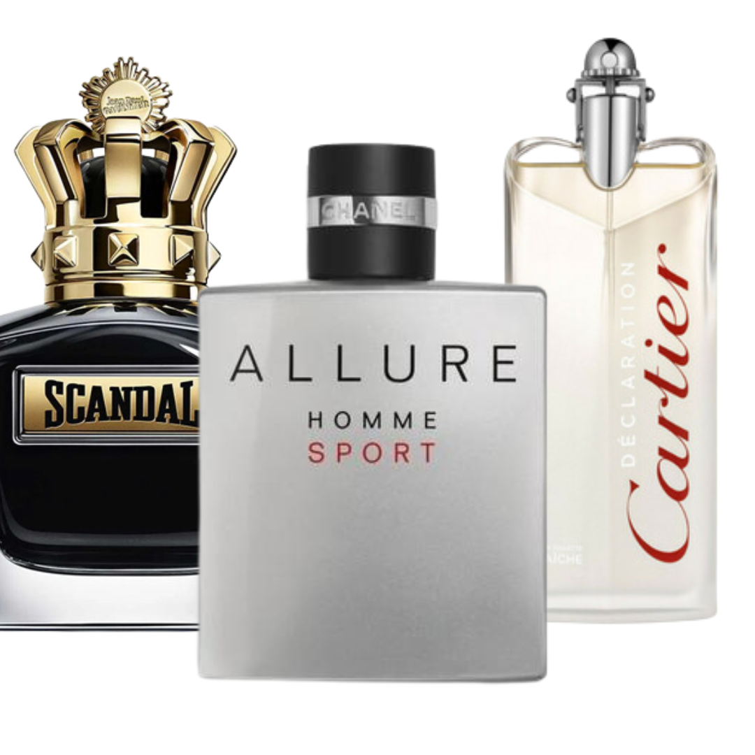 Kit Natal - 3 Perfumes Allure Homme Sports, Jean Paul Gaultier Scandal, e Cartier Declaration 100ml